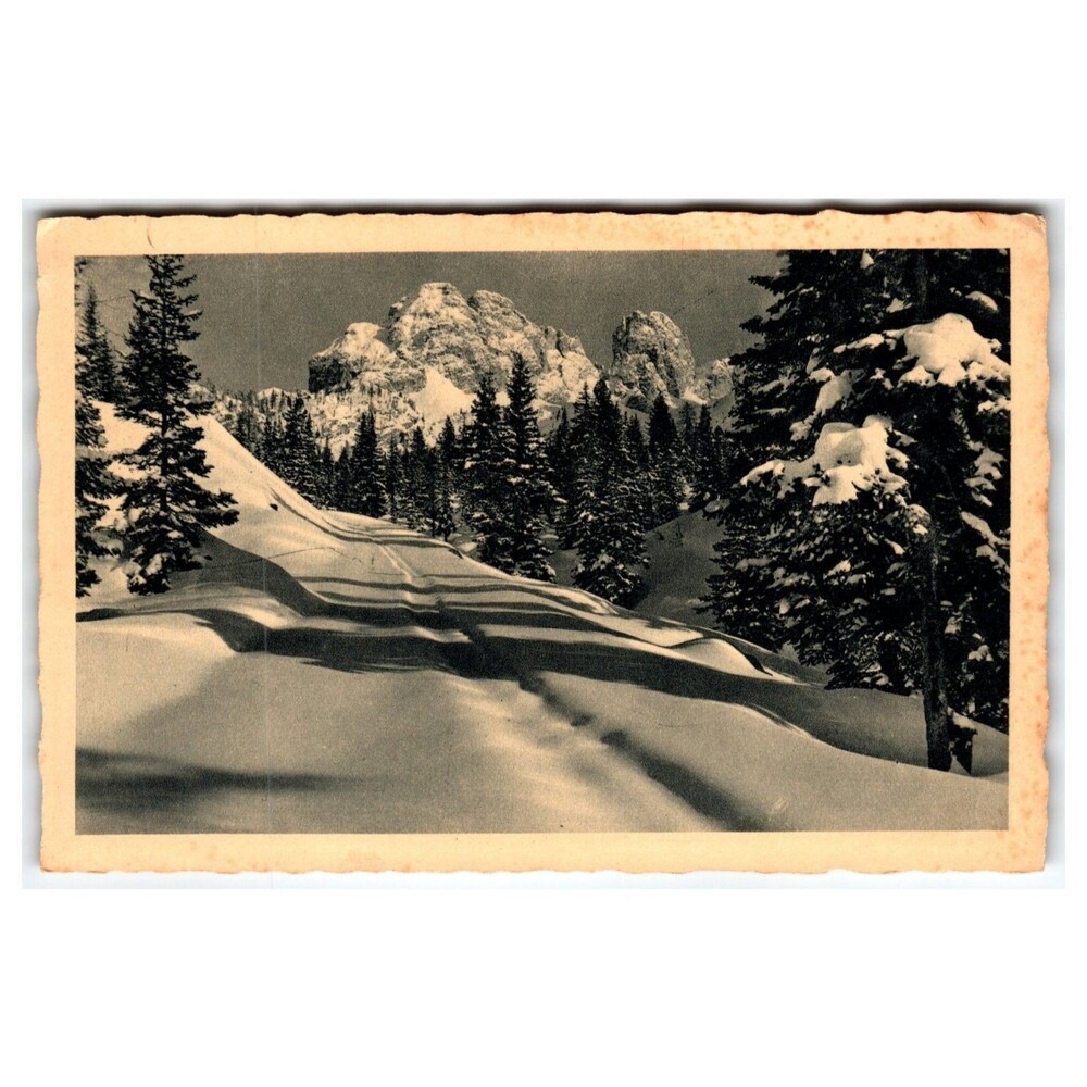 Vintage Rppc Dolomites Italy Winter Snow Mountains Anno XX 1941 Postcard